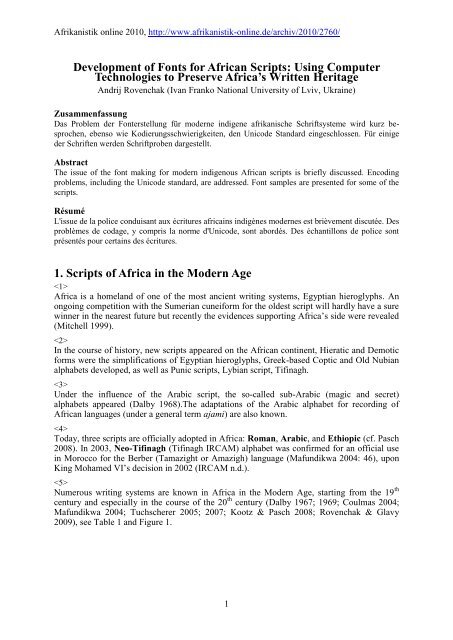 Development of Fonts for African Scripts - Afrikanistik online
