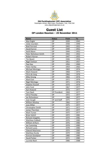 Guest List - Pocklington School