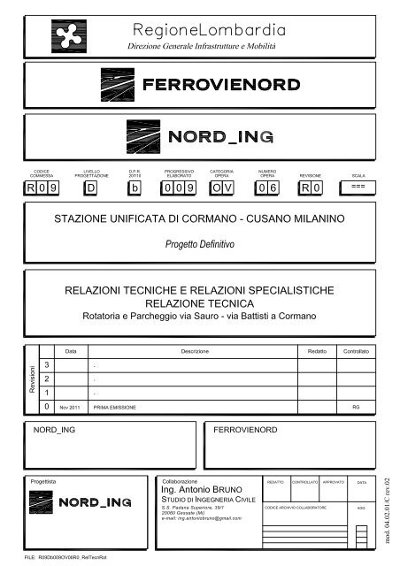 Relazione tecnica rotatoria e parcheggio via Sauro - Comune di ...