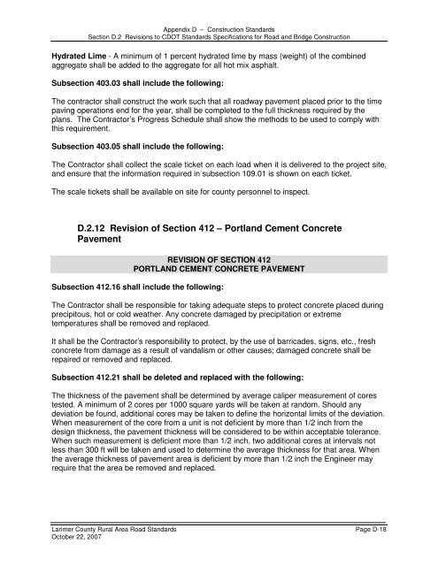 LARIMER COUNTY RURAL AREA ROAD STANDARDS