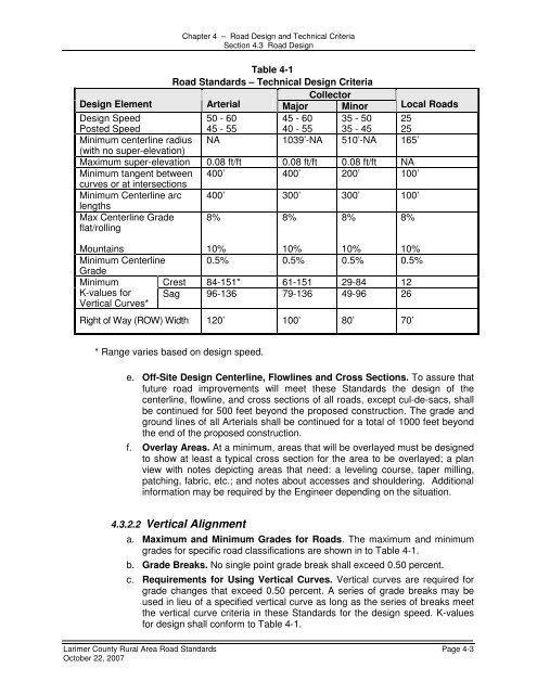 LARIMER COUNTY RURAL AREA ROAD STANDARDS