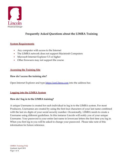 Frequently Asked Questions About The Limra Training Lincoln