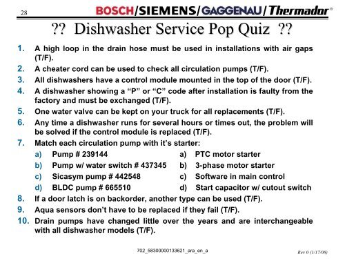 Dishwasher Training/Repair Manual