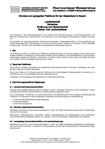 Merkblatt Gartenbau - Praktikantenamt Weihenstephan