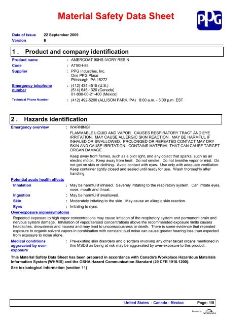 Amercoat 90HS Ivory - MSDS - AltaPaints and Coatings