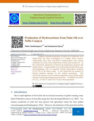 Production of Hydrocarbons from Palm Oil over NiMo Catalyst