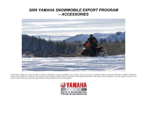 2009 Yamaha Snowmobile Export Program A A A œ Accessories Rivercraft