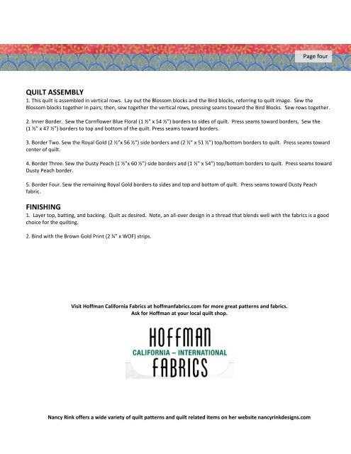 Birds and Blossoms quilt pattern - Hoffman California Fabrics