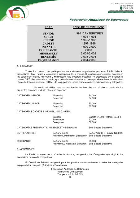 Bases de Competición - Federación Andaluza de Baloncesto