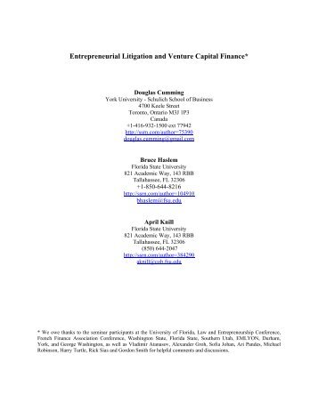 Entrepreneurial Litigation and Venture Capital Finance*