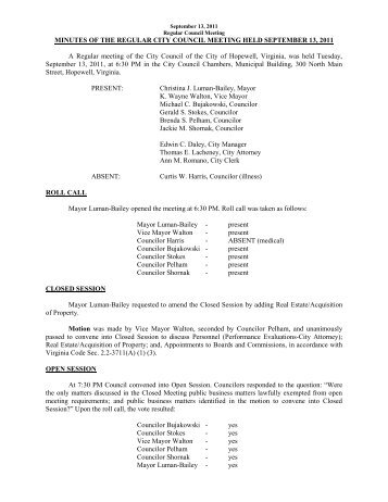 09-13-11 City Council Meeting Minutes - the City of Hopewell Virginia