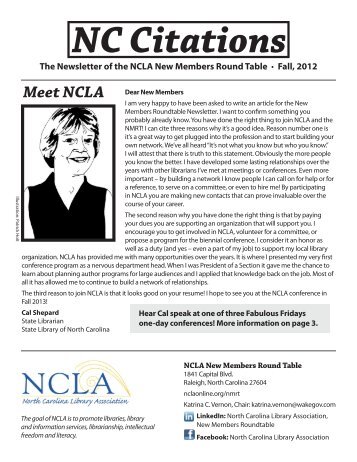 Fall 2012 - North Carolina Library Association