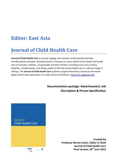 Editor: East Asia - Journal of Child Health Care - Sage Publications