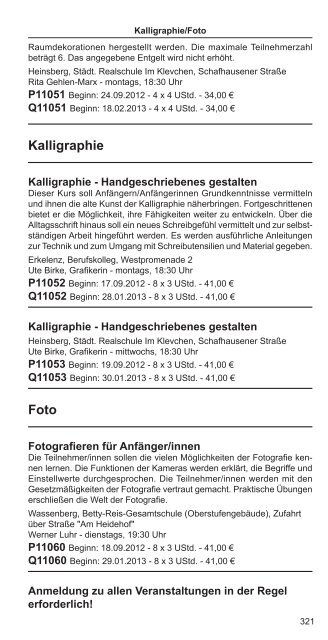 Fachbereich 11: Kreatives Gestalten, Freizeit ... - VHS Kreis Heinsberg