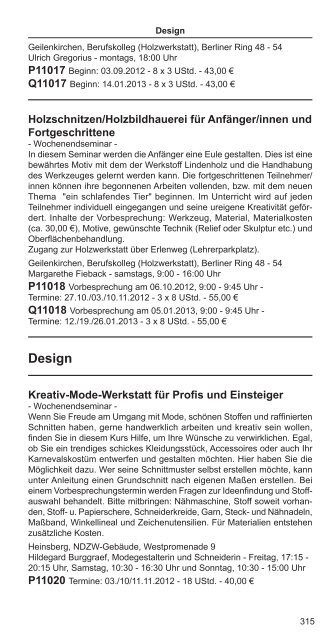 Fachbereich 11: Kreatives Gestalten, Freizeit ... - VHS Kreis Heinsberg