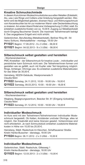 Fachbereich 11: Kreatives Gestalten, Freizeit ... - VHS Kreis Heinsberg