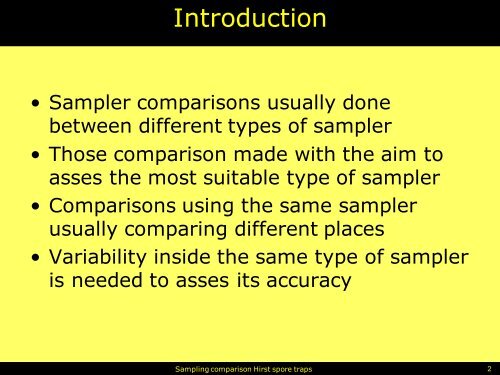 Sampling comparison among Hirst spore traps of the same model