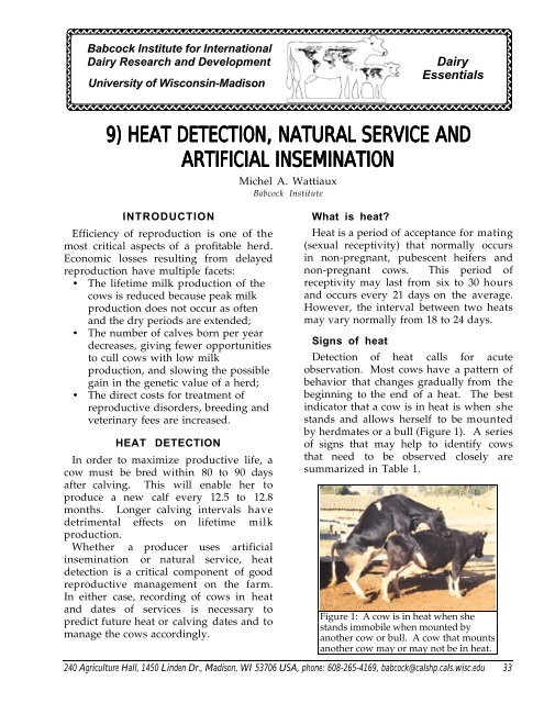 9) heat detection, natural service and artificial insemination