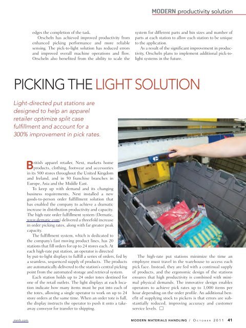 Modern Materials Handling - October 2011