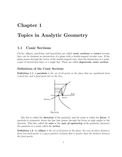 Chapter 1 Topics in Analytic Geometry