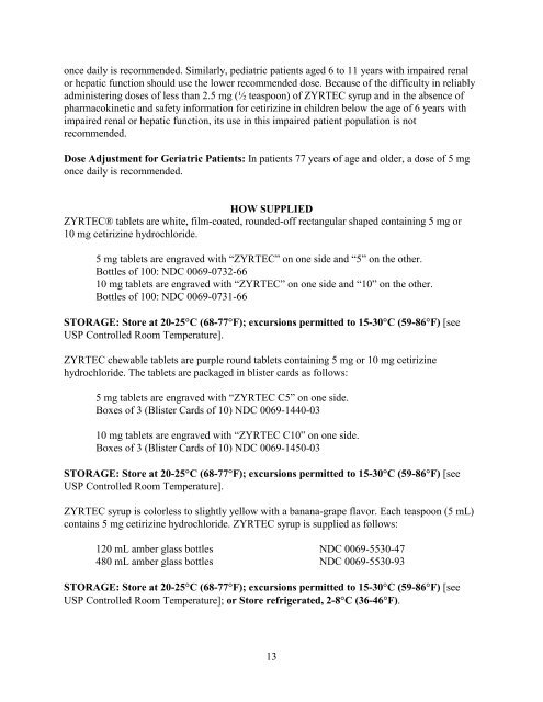 ZYRTECÃ‚Â® (cetirizine Hydrochloride) Tablets, Chewable ... - Pfizer