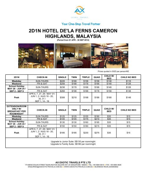 2d1n hotel de'la ferns cameron highlands ... - AX Exotic Travels