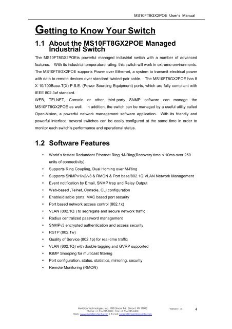 Industrial P.O.E. Managed Ethernet Switch - Meridian Technologies