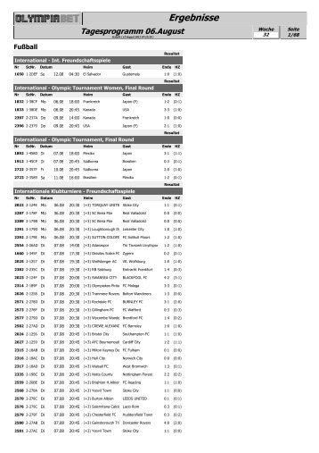 Tagesprogramm 06.August - OlympiaBet