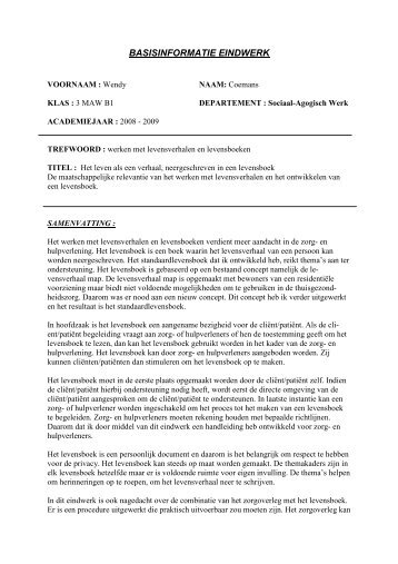 Wendy Coemans- samenvatting eindwerk - Dementie.be