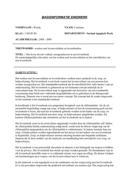 Wendy Coemans- samenvatting eindwerk - Dementie.be