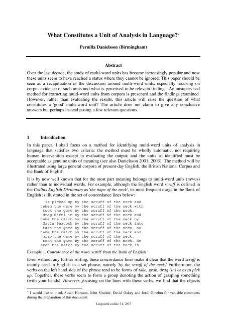 What Constitutes a Unit of Analysis in Language?* - Linguistik online