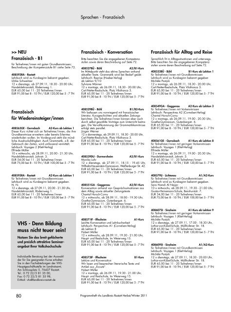 Programm Herbst/Winter 2011 - VHS Landkreis Rastatt