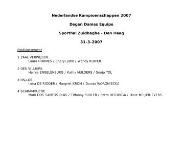 Nederlandse Kampioenschappen 2007 Degen Dames Equipe ...
