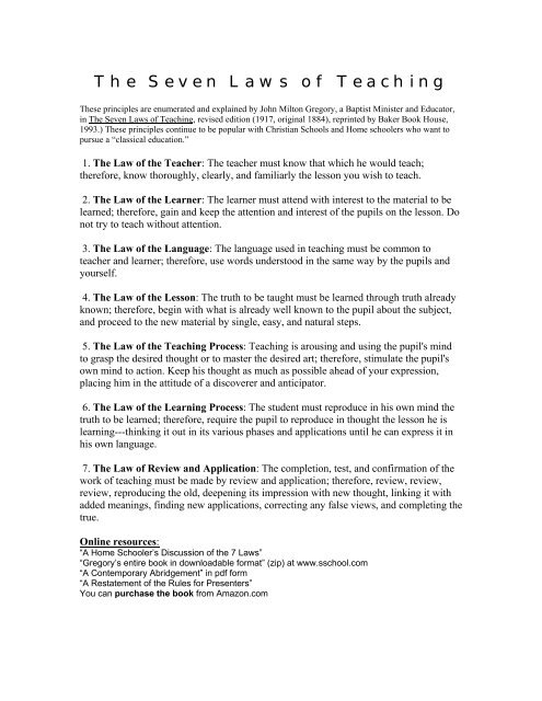 The Seven Laws of Teaching - Eldrbarry's Story Telling Page