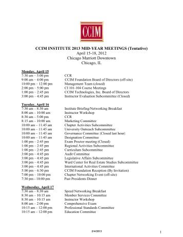 CCIM INSTITUTE 2013 MID-YEAR MEETINGS (Tentative) April 15 ...