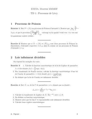 TD 1 : Processus de LÃ©vy. 1 Processus de Poisson 2 Lois infiniment ...