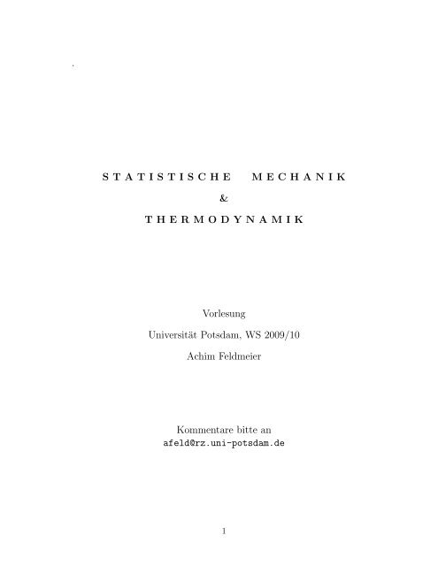 . STATISTISCHE MECHANIK & THERMODYNAMIK Vorlesung ...