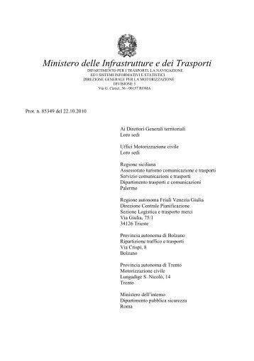 Circolare Ministero 85349/10 - Italy on the road