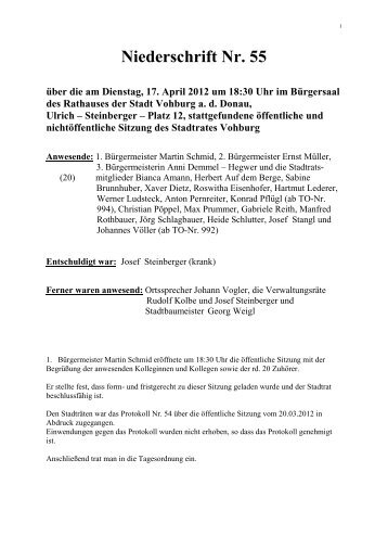 Niederschrift Nr. 55 über die am Dienstag, 17. April ... - Stadt Vohburg