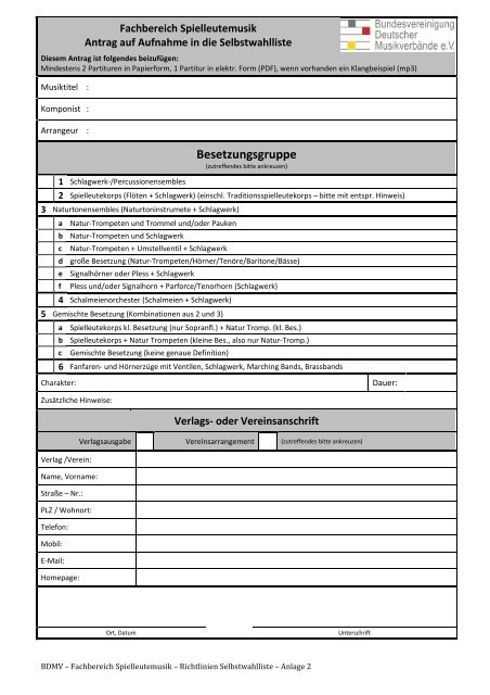 Richtlinien Selbstwahlliste - BDMV