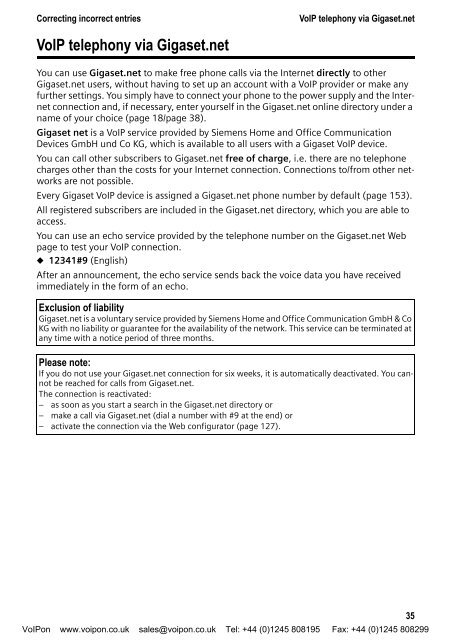 Siemens Gigaset C475IP - C47 User Manual (PDF) - VoIPon.co.uk