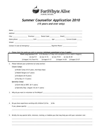 Volunteer Camp Counselor Application 10 - FortWhyte Alive