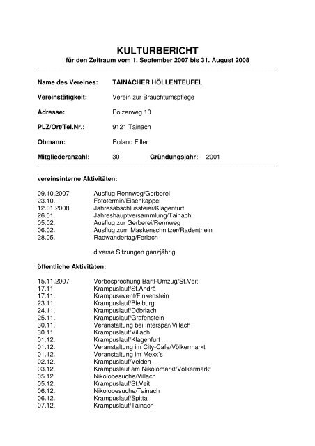 KULTURBERICHT - Stadtgemeinde Völkermarkt