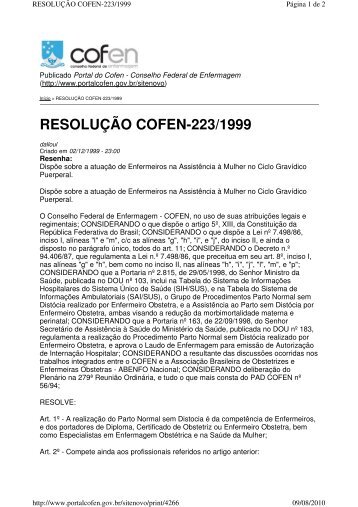 RESOLUÃÃO COFEN-223/1999 - COREN-MG