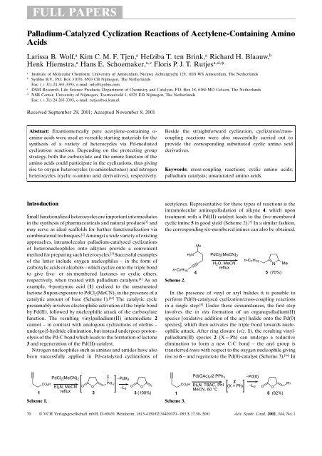 Palladium Catalyzed Cyclization Reactions Of Acetylene Containing