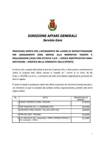 Avviso procedimento verifica congruitÃ  offerte - CittÃ  di Vignola