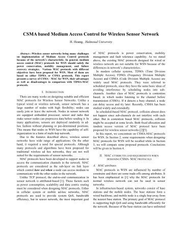 CSMA based Medium Access Control for Wireless Sensor Network