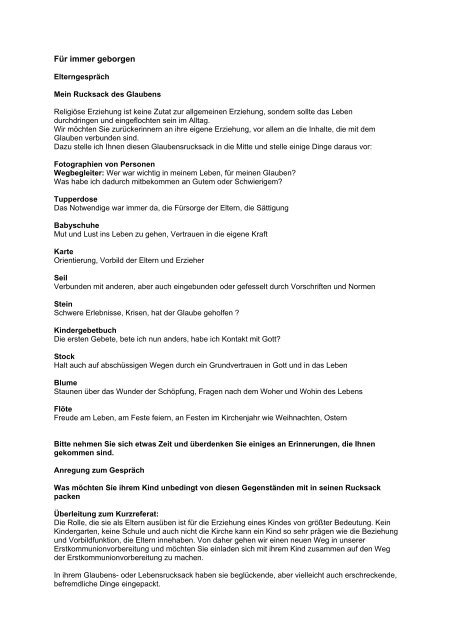 In Ihrem Glaubens Oder Lebensrucksack Haben Katechese - 