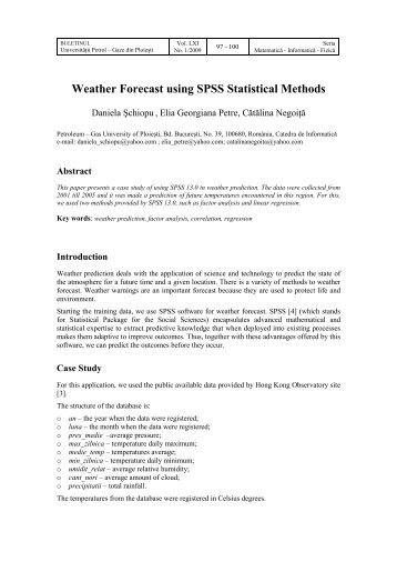 Weather Forecast using SPSS Statistical Methods - BMIF