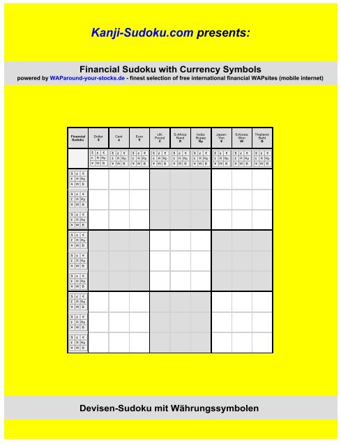 Financial Sudoku - Devisen Sudoku - Kanji-Sudoku